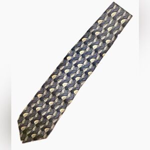 Ermenegildo Zegna Black and Pale Yellow Wave-Pattern Silk Tie